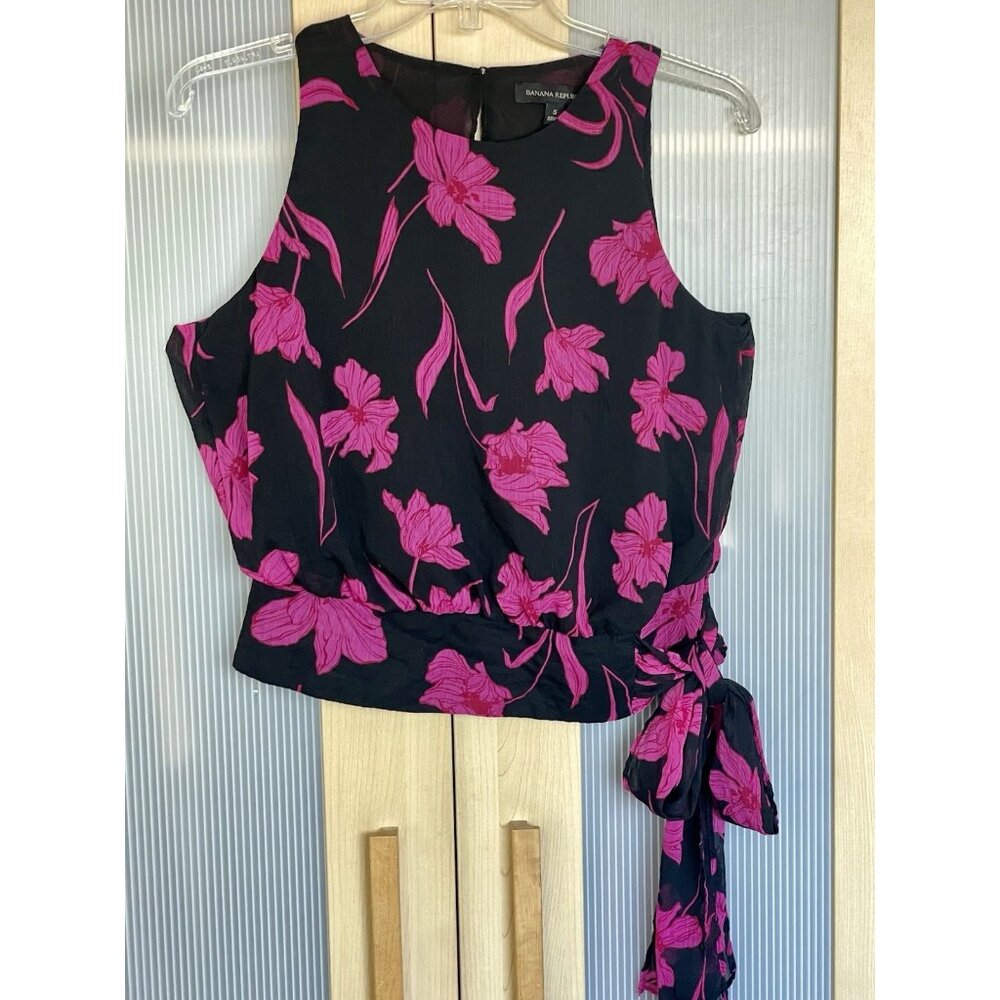 Banana Republic Top Womens Blue Pink Floral Sleeveless Blouse Sz S Party Career‎